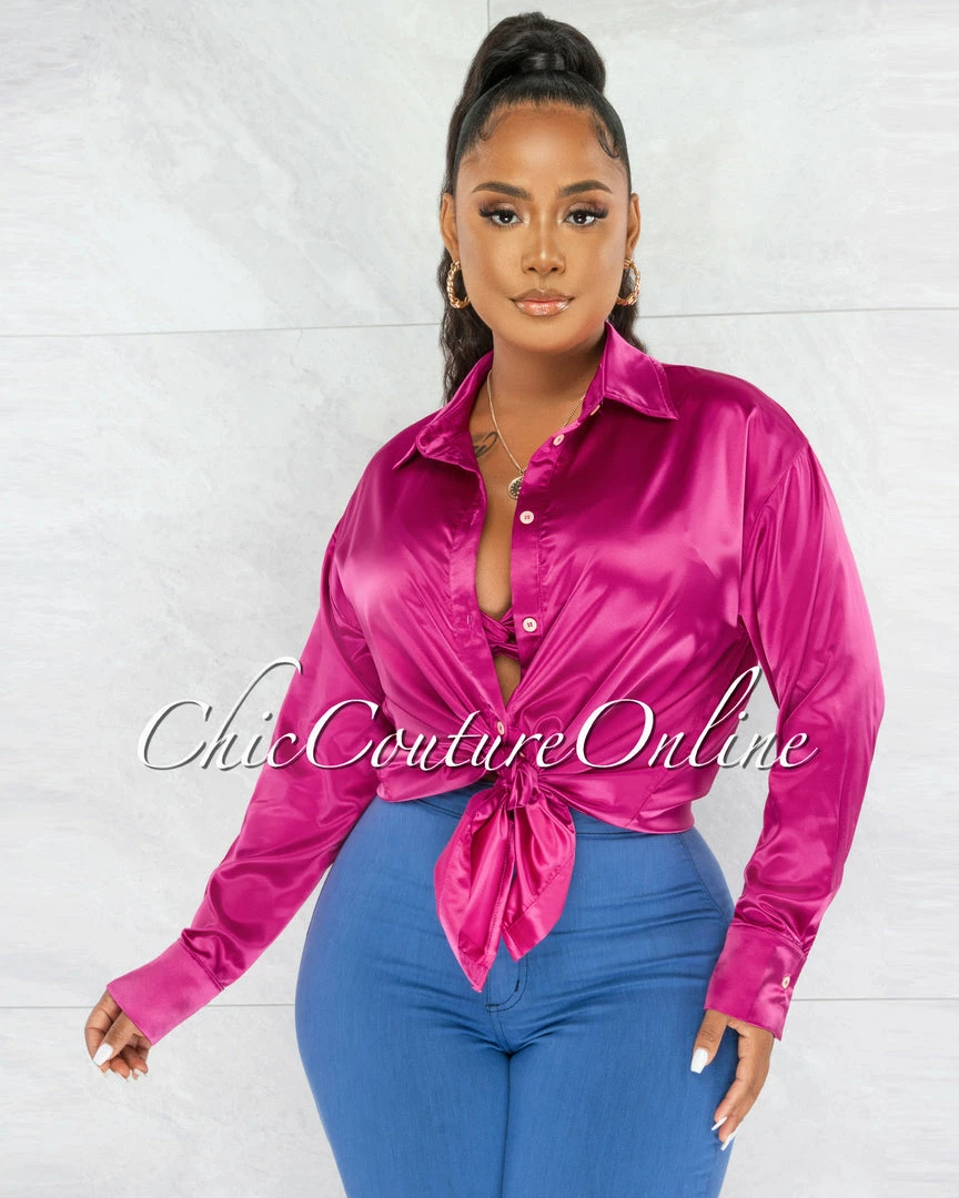 Chic Couture Online JUST IN Finlay Fuchsia Crop Torn Top & Blouse Set