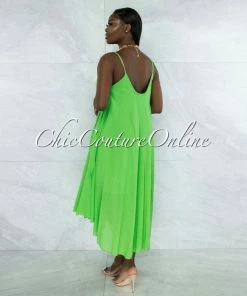 Vendor-unknown JUST IN Normandie Apple Green Wide Flutter Maxi Dress