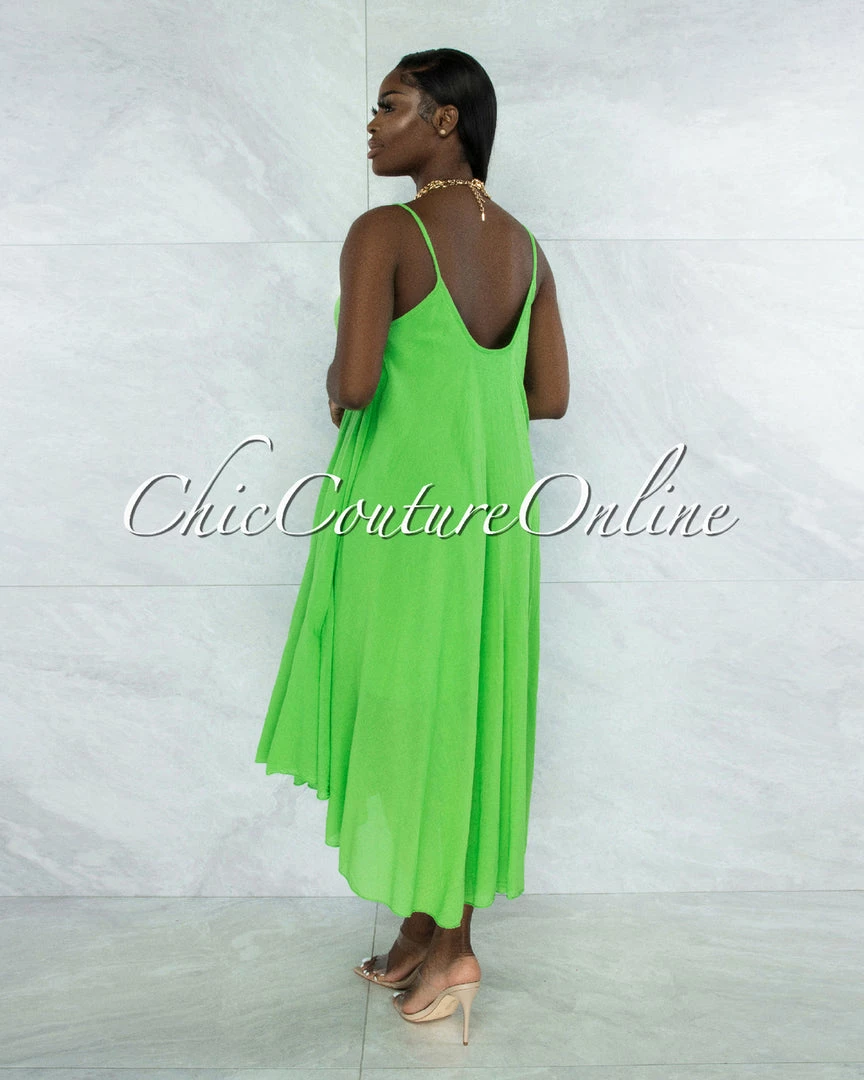 Vendor-unknown JUST IN Normandie Apple Green Wide Flutter Maxi Dress