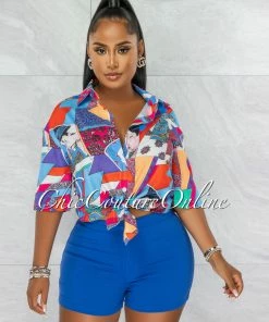 Chic Couture Online Sullie Royal Blue High Waist Denim Shorts JUST IN