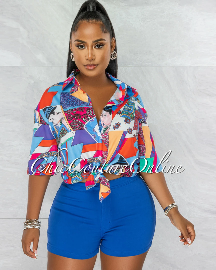 Chic Couture Online Sullie Royal Blue High Waist Denim Shorts JUST IN