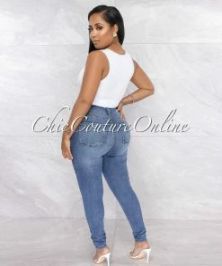 Vendor-unknown Kardim Medium Blue Button Up High Waist Skinny Jeans JUST IN