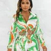 Chic Couture Online JUST IN Kailas Green White Print Tie Top & Shorts Silky Set