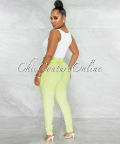 Vendor-unknown Kiah Baby Green Pleated Paper Bag Tie Belt Pants JUST IN