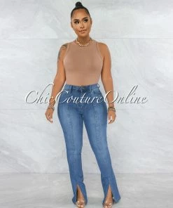 Vendor-unknown JUST IN Kelisa Medium Denim High-Waist Ankle Slit Jeans