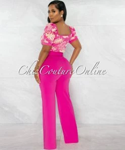 Chic Couture Online Faina Fuchsia Belt High Waist Palazzo Pants JUST IN