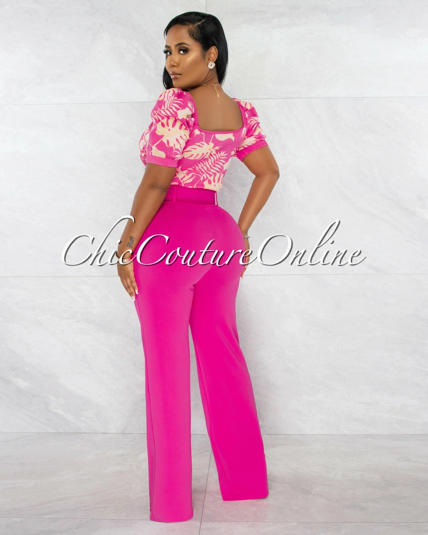 Chic Couture Online Faina Fuchsia Belt High Waist Palazzo Pants JUST IN