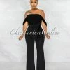 Chic Couture Online Darcy Black Mesh Sleeves Waistband Tie Jumpsuit