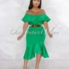 Vendor-unknown Temira Green Ruffle Off-The-Shoulder Ponti Dress JUST IN