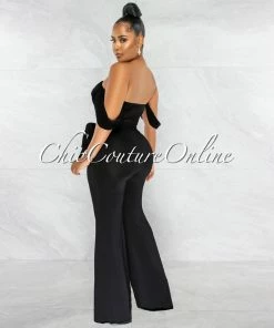 Chic Couture Online Darcy Black Mesh Sleeves Waistband Tie Jumpsuit