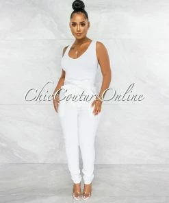 Vendor-unknown Kiah White Pleated Paper Bag Tie Belt Pants