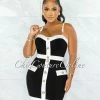 Chic Couture Online Librada Black White Gold Buttons Crop Top & Skirt Set JUST IN