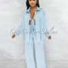 Vendor-unknown Carswell Sky Blue Satin Three Piece Pants Set JUST IN
