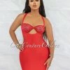 Vendor-unknown JUST IN Variya Red Keyhole Mesh Rhinestones Mini Dress
