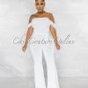 Chic Couture Online JUST IN Darcy White Mesh Sleeves Waistband Tie Jumpsuit