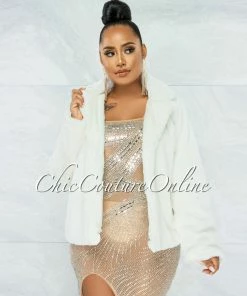 Vendor-unknown Adora Off-White Faux Fur Jacket CLOTHING