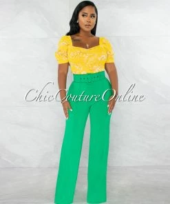 Chic Couture Online Cinta Yellow Leaf Print Bubble Sleeves Knit Crop Top