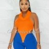 Chic Couture Online Tammy Orange Mock Neckline Ribbed Crop Top JUST IN