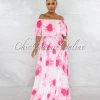 Chic Couture Online Colby White Pink Floral Print Pleated Maxi Dress JUST IN