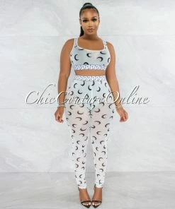 Vendor-unknown Nakina White Black Moon Print Mesh Two Piece Set JUST IN