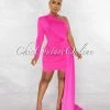 Chic Couture Online JUST IN Cameo Hot Pink Single Sleeve Long Strap Accent Dress