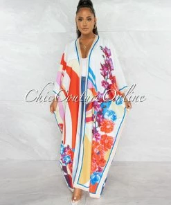 Chic Couture Online Tasha Ivory Multi-Color Long Silky Kimono Duster JUST IN
