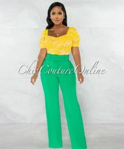 Chic Couture Online Faina Kelly Green Belt High Waist Palazzo Pants