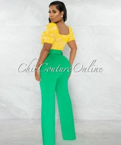 Chic Couture Online Faina Kelly Green Belt High Waist Palazzo Pants