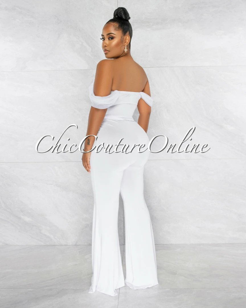 Chic Couture Online JUST IN Darcy White Mesh Sleeves Waistband Tie Jumpsuit