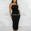 Vendor-unknown Camilo Black Mesh Ruched Sheer Maxi Dress