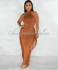 Chic Couture Online JUST IN Rommey Rust Crop Top & Tassels Pencil Maxi Skirt Set