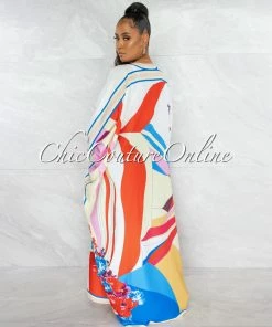 Chic Couture Online Tasha Ivory Multi-Color Long Silky Kimono Duster JUST IN