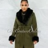 Vendor-unknown Entica Olive Green Black Faux Fur Coat