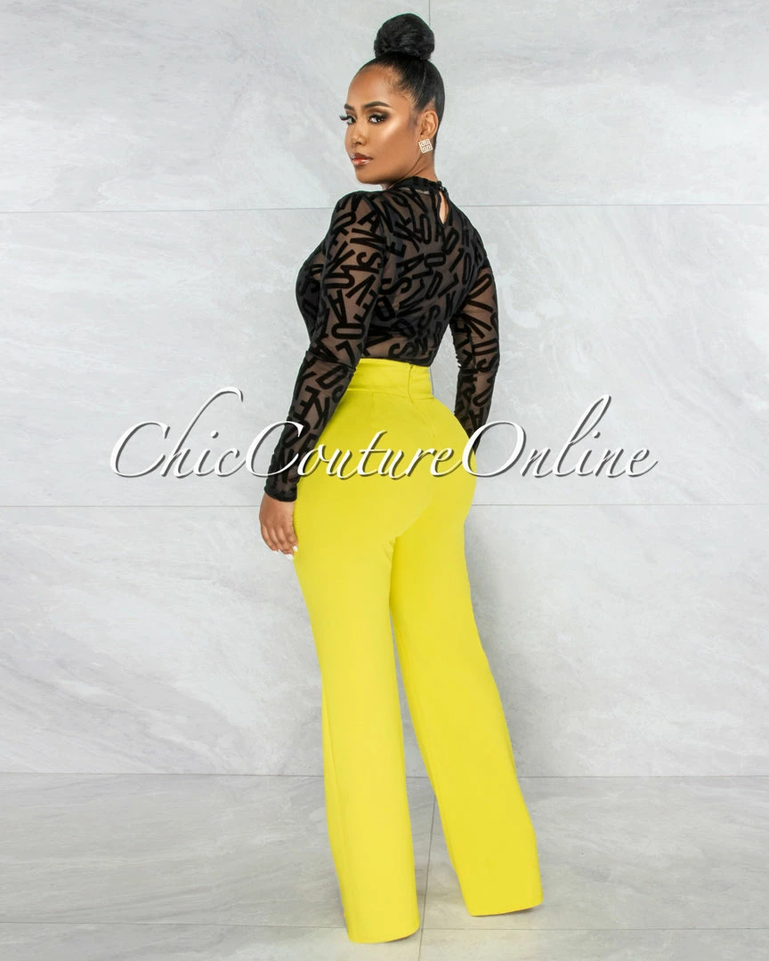 Vendor-unknown JUST IN Gypsy Black Mesh Sheer Velvet Letters Bodysuit