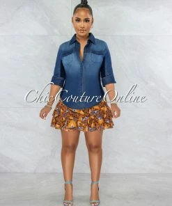 Vendor-unknown Hodson Dark Denim Front Buttons Ribbed Accent Shirt