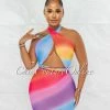 Chic Couture Online JUST IN Lesley Rainbow Ombre Halter Mesh Mini Dress