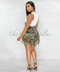 Vendor-unknown JUST IN Diana Camo Tie-Dye Distressed Fringe Denim Shorts