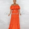 Chic Couture Online Catrice Orange Eyelet Ruffle Gold Belt Maxi Dress