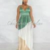 Vendor-unknown Yolana Sage Nude Block Color Pleated Satin Maxi Dress JUST IN