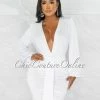 Chic Couture Online Umaya White Draped Bodysuit & Ruched Skirt Set JUST IN