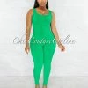 Chic Couture Online JUST IN Marsala Kelly Green Round Neck Ribbed Jumpsuit