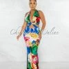 Chic Couture Online JUST IN Lunar Multi-Color Floral Print Cut-Out Maxi Dress