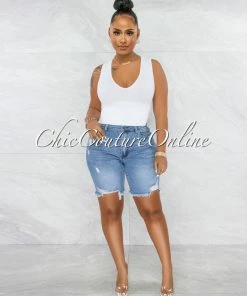 Vendor-unknown Miramar Light Denim Biker Distressed Shorts JUST IN