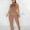 Chic Couture Online JUST IN Andrea Brown Crop Top & Tassels Leggings Set