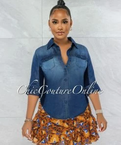 Vendor-unknown Hodson Dark Denim Front Buttons Ribbed Accent Shirt