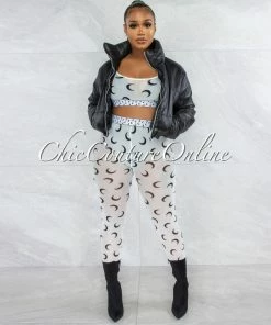 Vendor-unknown JUST IN Vickie Black Faux Leather Puffy Jacket