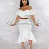 Vendor-unknown Temira Off-White Ruffle Off-The-Shoulder Ponti Dress JUST IN