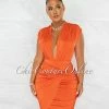 Chic Couture Online Ovida Orange Draped Bodysuit & Overlay Skirt Set JUST IN