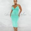 Chic Couture Online Dallas Mint Front Key-Hole Midi Shimmery Dress JUST IN