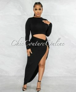 Vendor-unknown Tendera Black Cut-Out Side Slit Maxi Dress JUST IN
